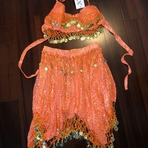 NEELAM FASHIONS belly dancer costume. Orange/pink